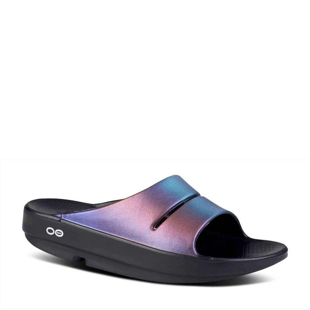 OOFOS Women's Slide Sandal in Iridescent Purple Blue - Picture 5 of 8